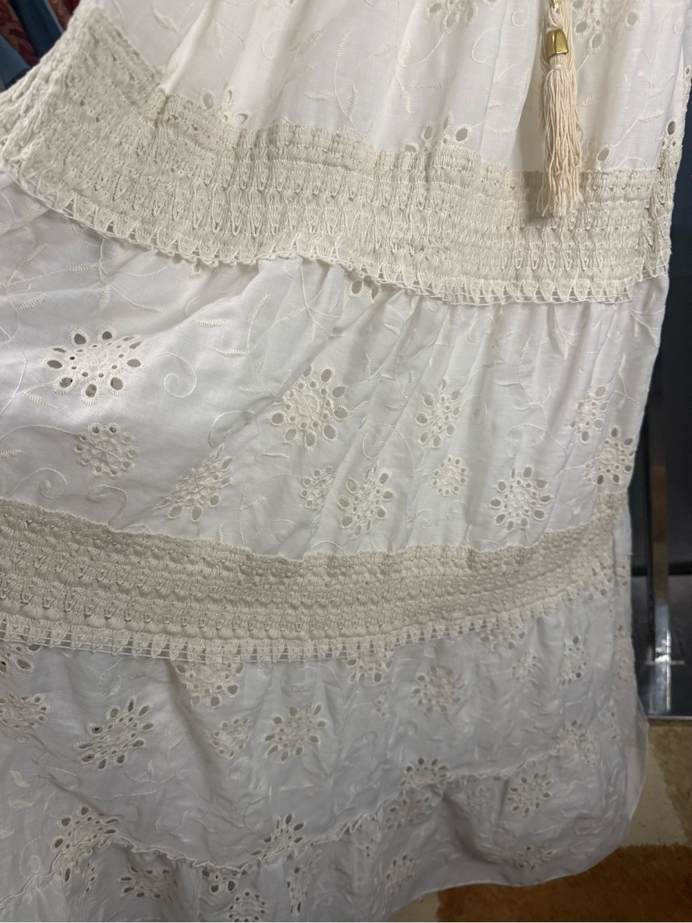 Women’s Cream Eyelet Bohemian Maxi Dress with Crochet  Size: Medium Preloved - Picture 7 of 13